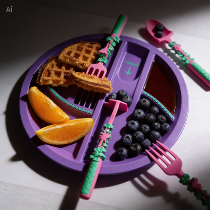 NÆL® Dino Kindergeschirr Set – BPA-freies Esslernset mit Besteck