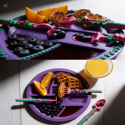 NÆL® Dino Kindergeschirr Set – BPA-freies Esslernset mit Besteck