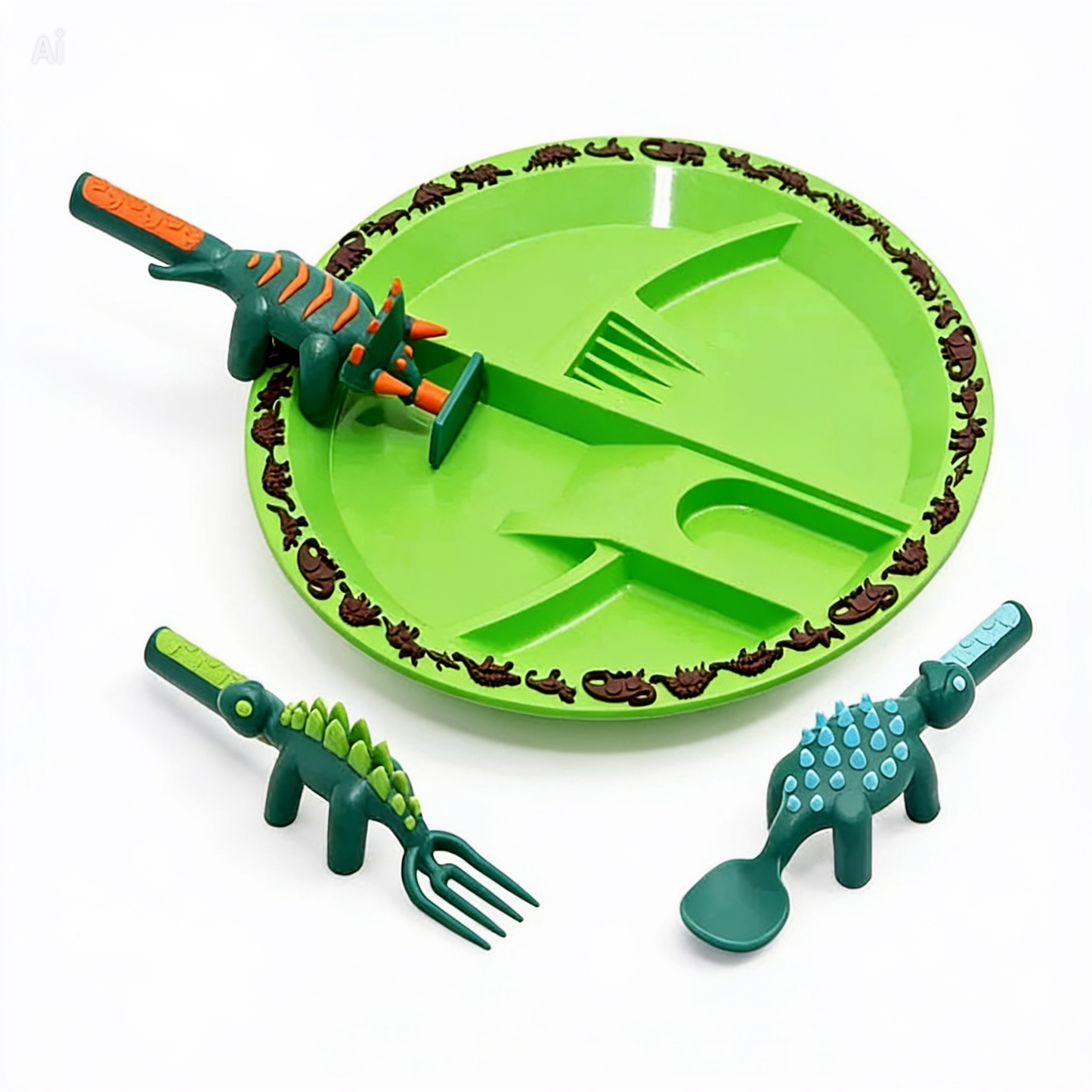 NÆL® Dino Kindergeschirr Set – BPA-freies Esslernset mit Besteck