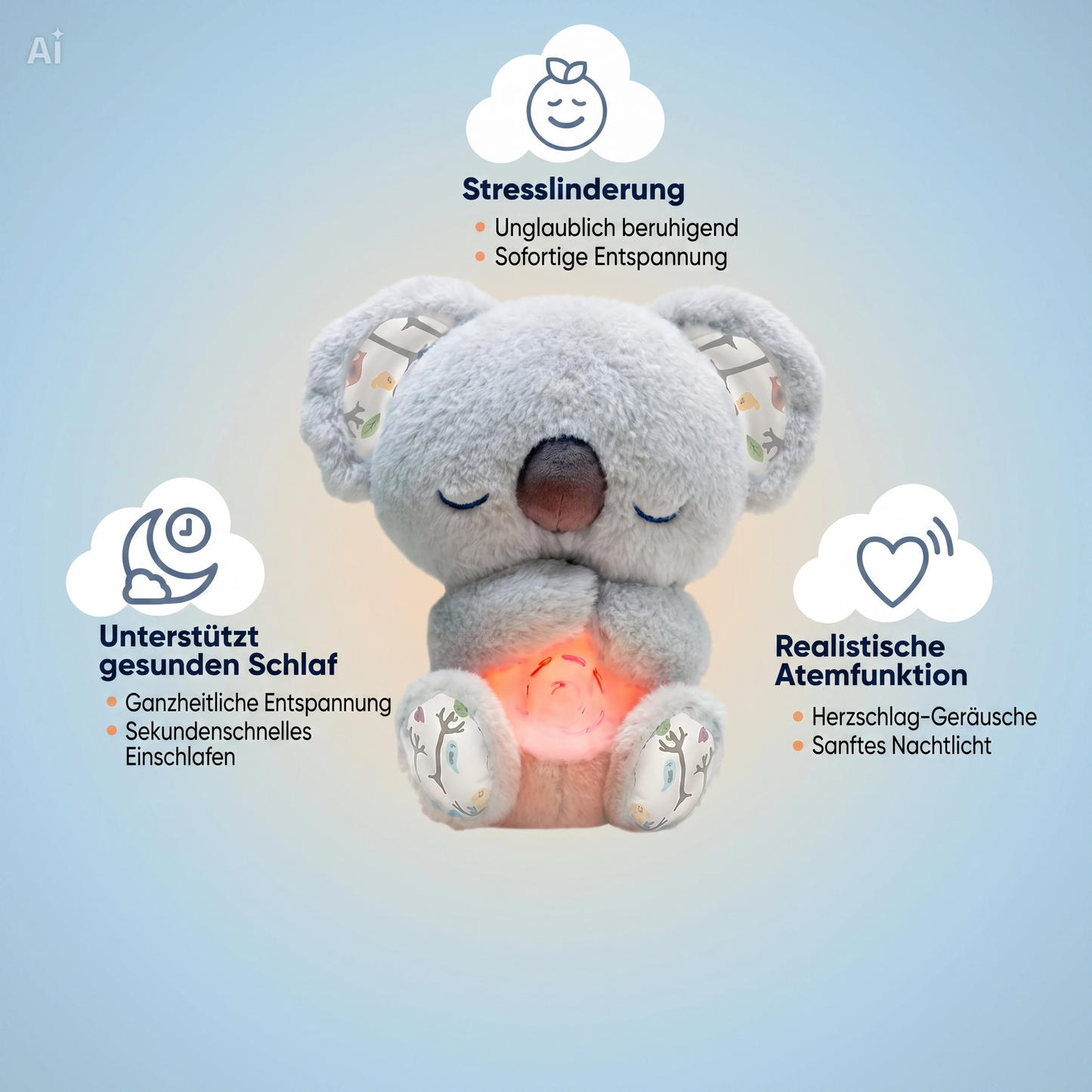 NÆL® Koala Einschlafhilfe – Kuscheltier mit Atemsimulation, Nachtlicht & Musik