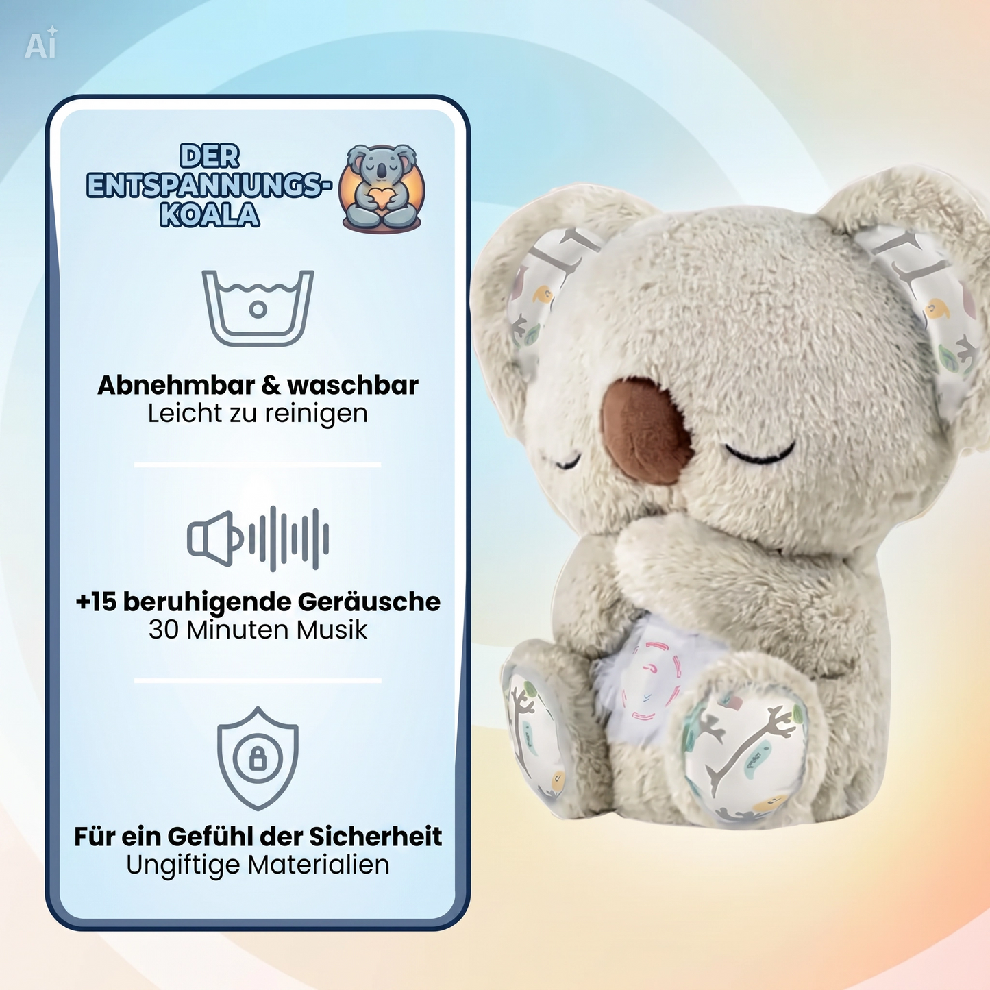 NÆL® Koala Einschlafhilfe – Kuscheltier mit Atemsimulation, Nachtlicht & Musik