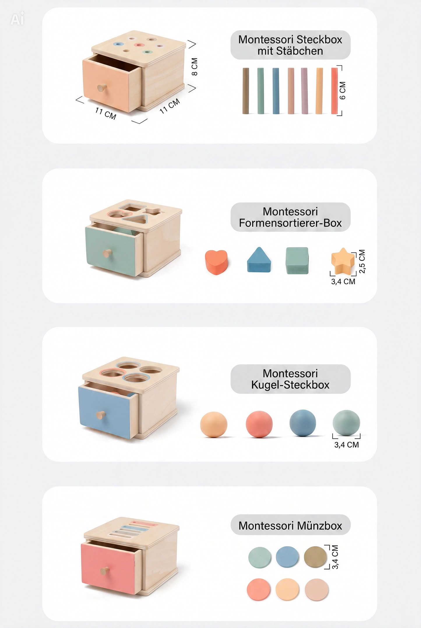NÆL® Montessori Lernbox aus Holz – Spielerisch Farben, Formen und Motorik entdecken
