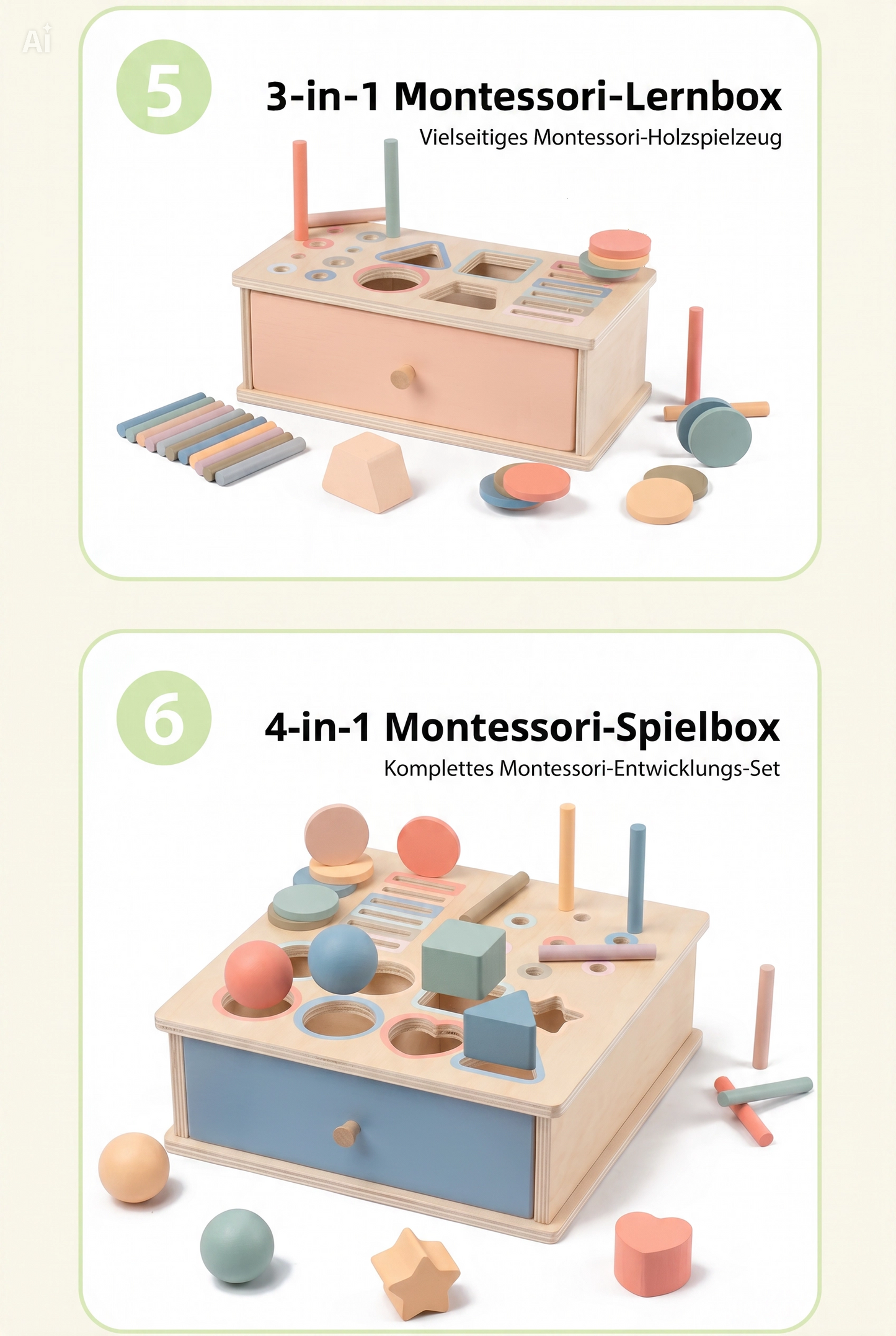 NÆL® Montessori Lernbox aus Holz – Spielerisch Farben, Formen und Motorik entdecken