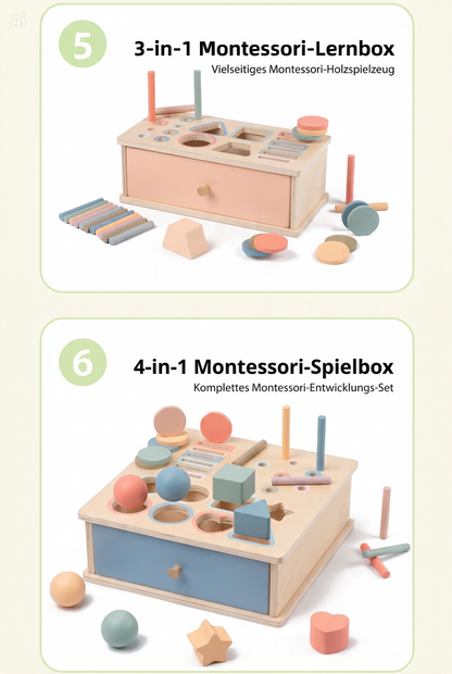 NÆL® Montessori Lernbox aus Holz – Spielerisch Farben, Formen und Motorik entdecken