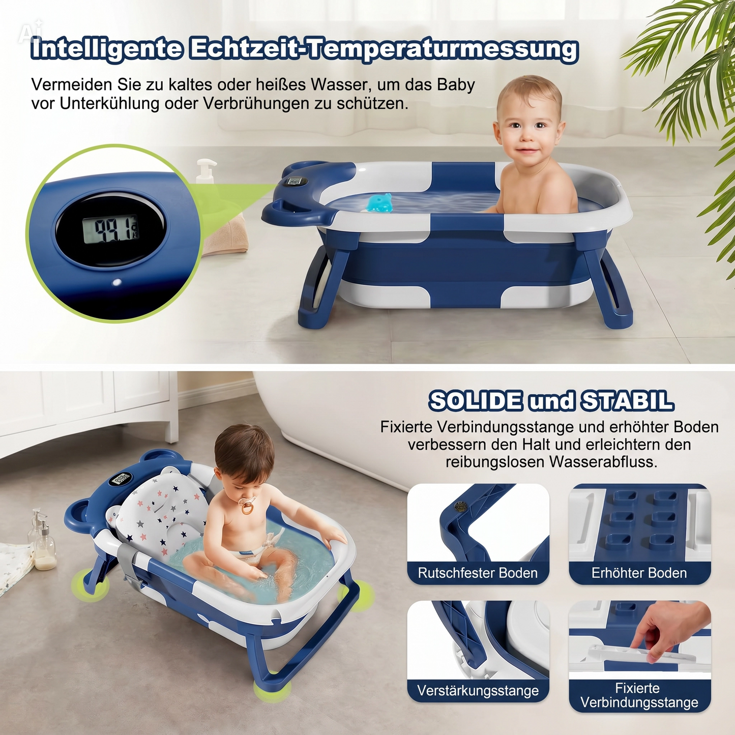 NÆL® Baby Spa Badewanne™ – Faltbare Babybadewanne mit Thermometer