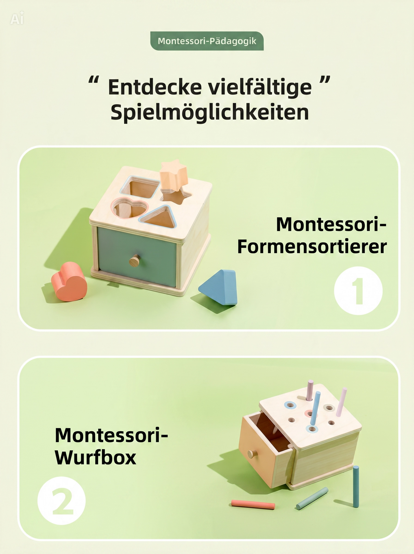 NÆL® Montessori Lernbox aus Holz – Spielerisch Farben, Formen und Motorik entdecken