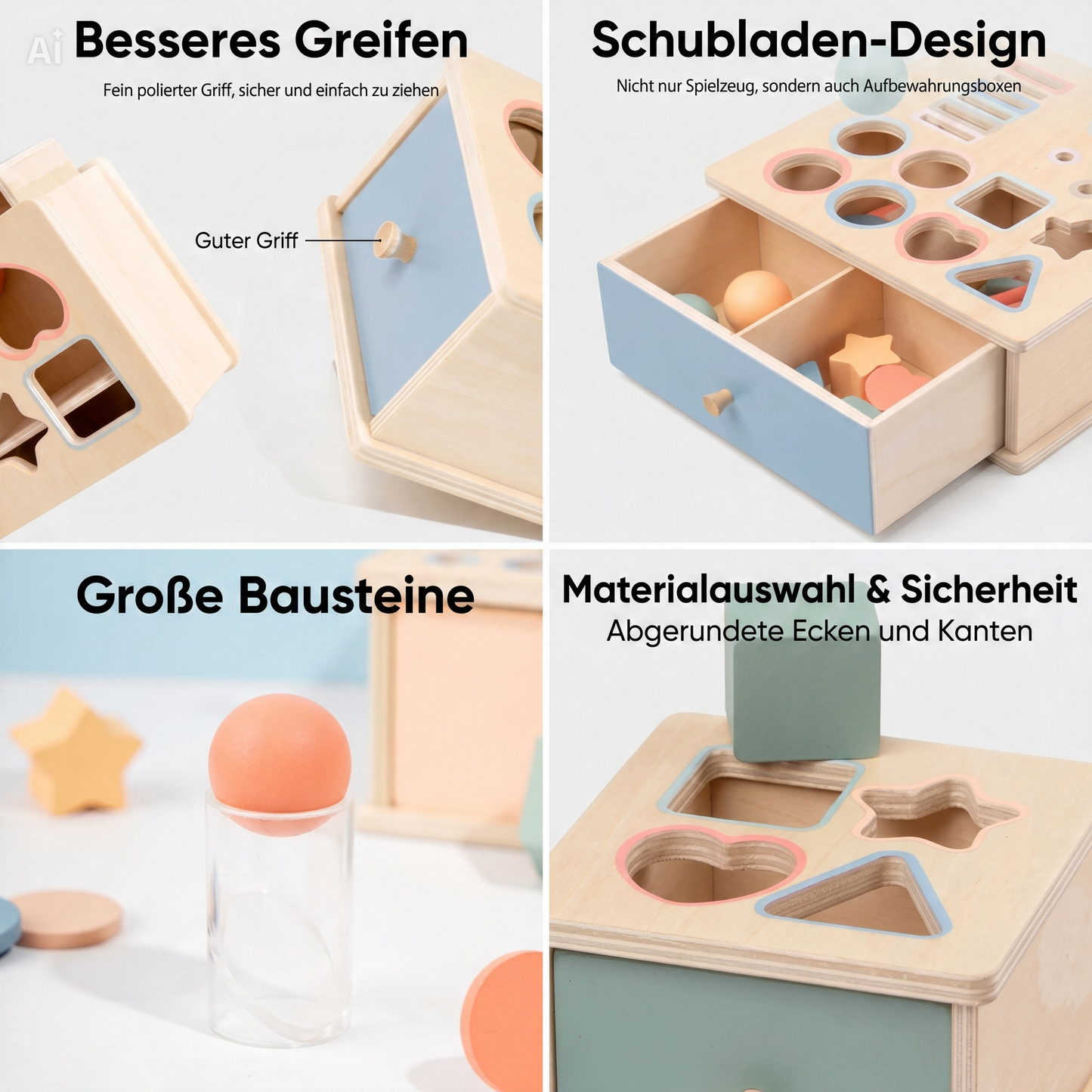NÆL® Montessori Lernbox aus Holz – Spielerisch Farben, Formen und Motorik entdecken